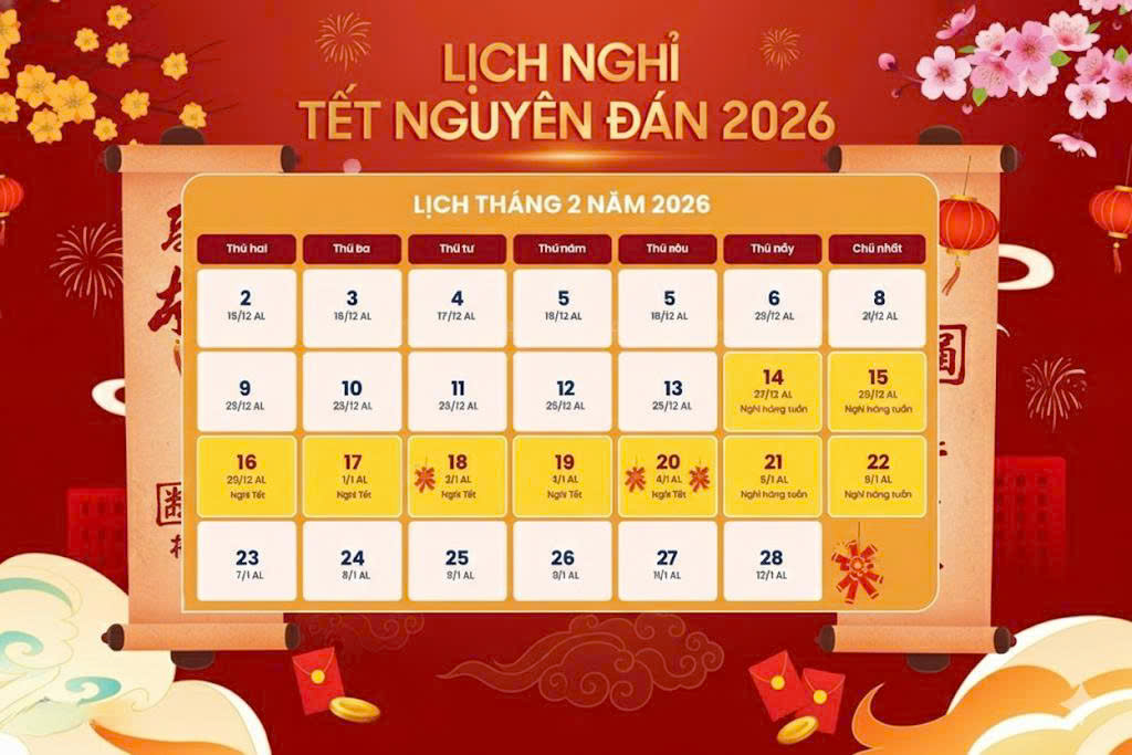 Lịch nghỉ Tết 2026 của học sinh/sinh viên/công chức nhà nước?