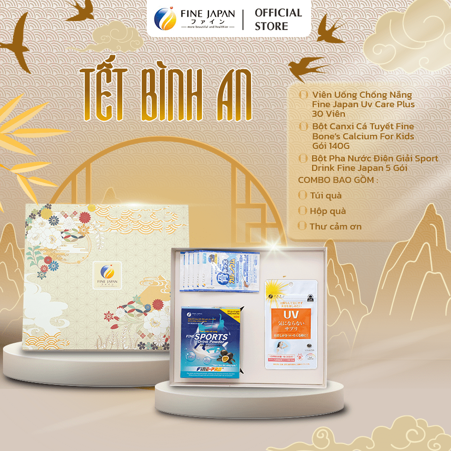 [Hộp quà Tết 2025] FUJI TẾT BÌNH AN Fine Japan cho người phụ nữ bạn yêu (bổ sung điện giải, canxi cá tuyết, chống nắng)