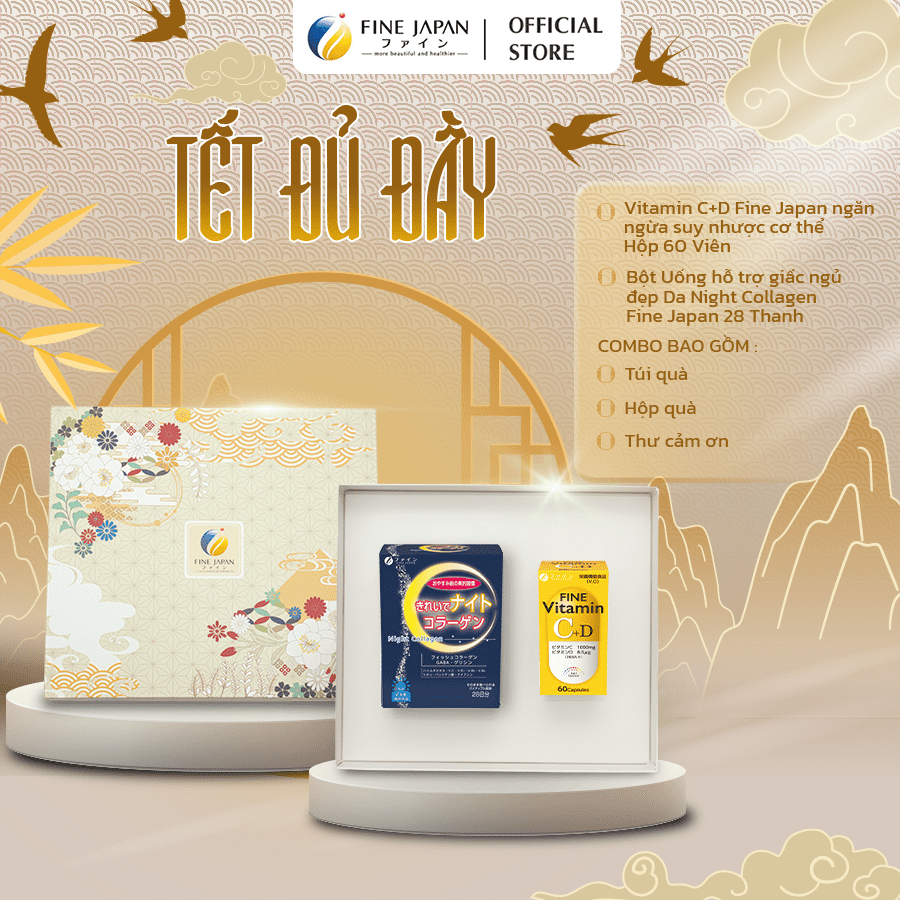 [Hộp quà Tết 2025] FUJI TẾT ĐỦ ĐẦY Fine Japan cho người phụ nữ bạn yêu (collagen đẹp da ngủ sâu, vitamin CD)