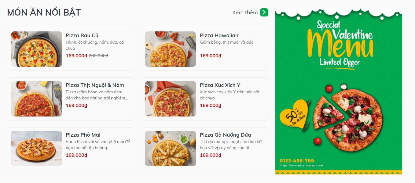 Evo Pizza, Món ăn nổi bật