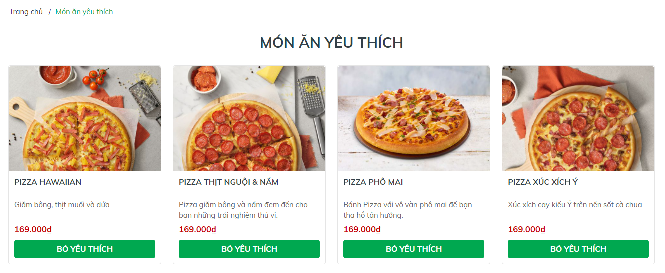 Evo Pizza - Trang sản phẩm yêu thích