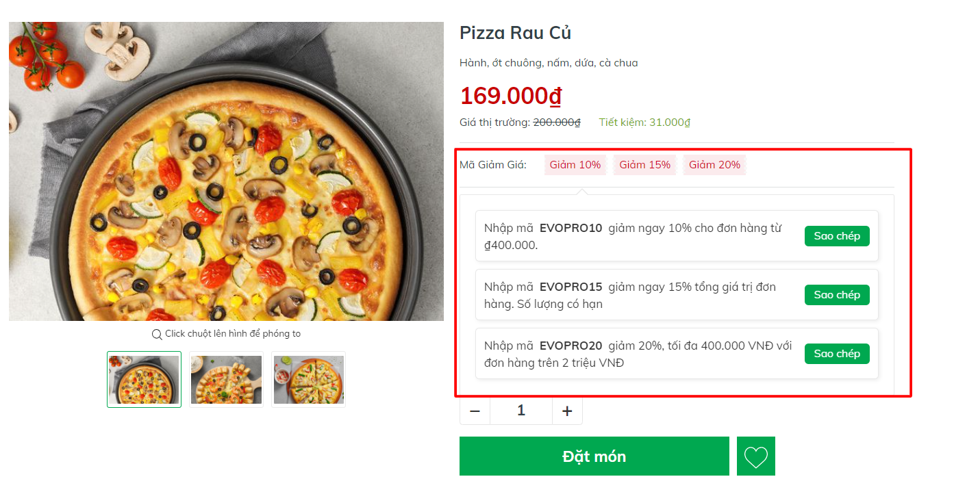 Evo Pizza Mã giảm giá