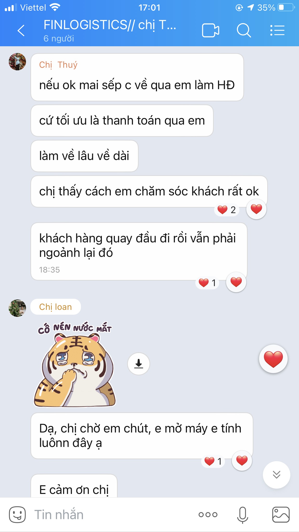 Feedback của khách hàng đối với dịch vụ của Finlogistics 3 sale ngo loan e24bec42 2733 4fa8 941b f68fb9f9f6c6 Finlogistics https://www.finlogistics.vn/