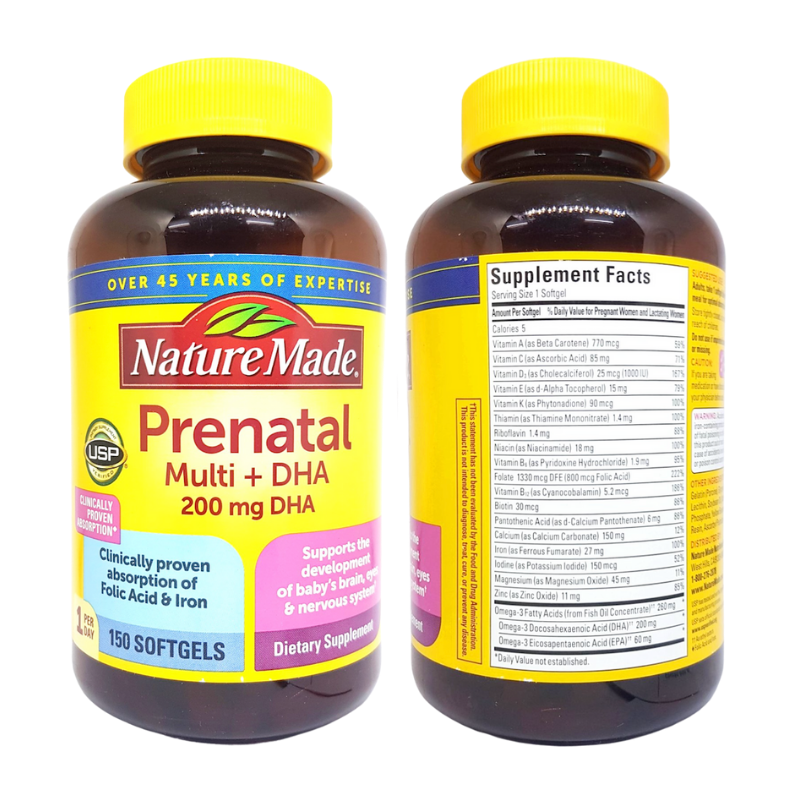 Vitamin Bầu Prenatal + DHA 200mg Nature Made - Hộp 150 viên