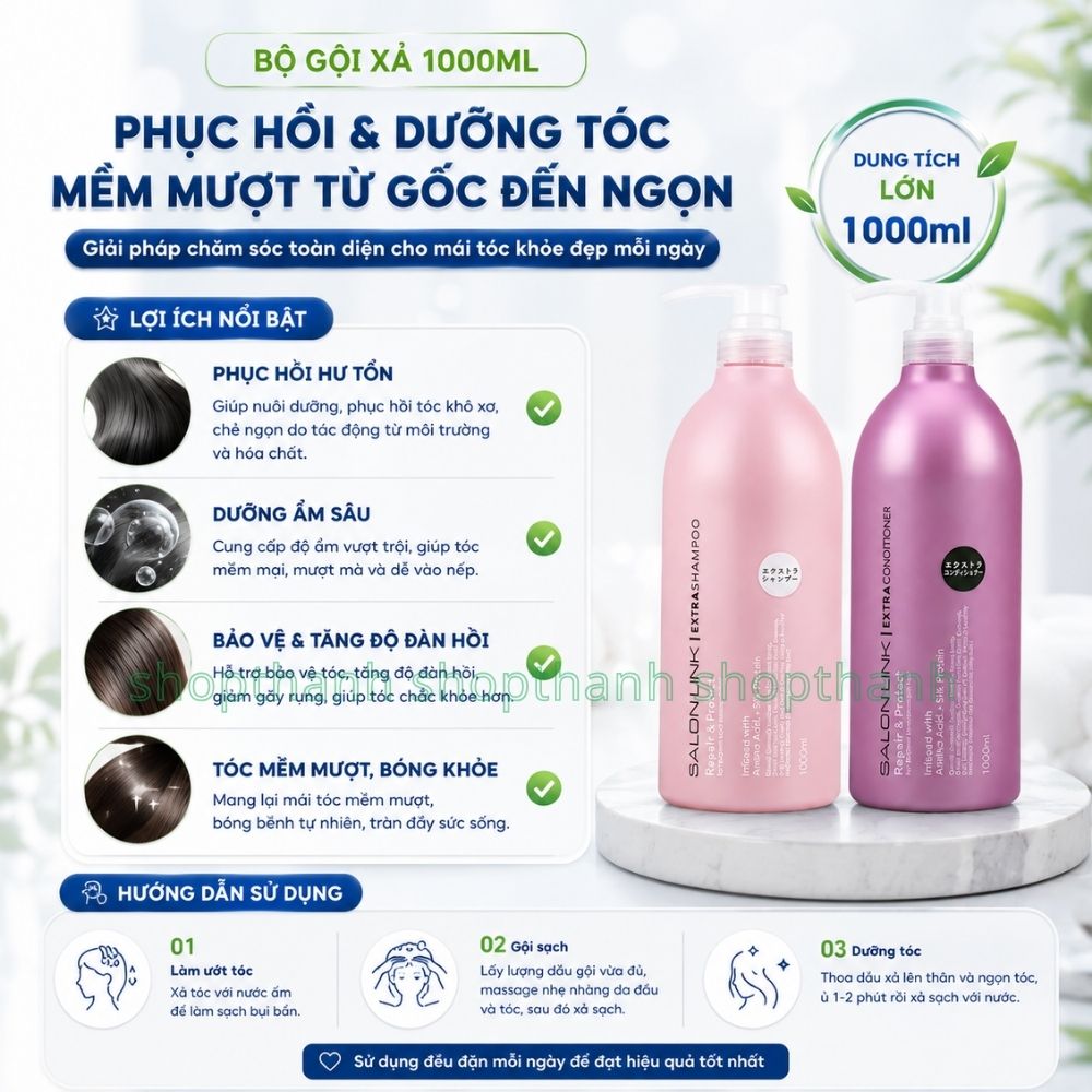 Dầu Gội Salon Link Bộ 2 Chai 1000ml Dưỡng Và Phục Hồi Tóc Dung Tích Lớn Dùng Hàng Ngày
