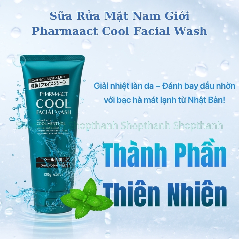 Sữa Rửa Mặt Nam Bạc Hà Mát Lạnh Pharmaact Cool Facial Wash Nhật Bản 130g – Làm Sạch Sâu, Giảm Nhờn, Ngừa Mụn