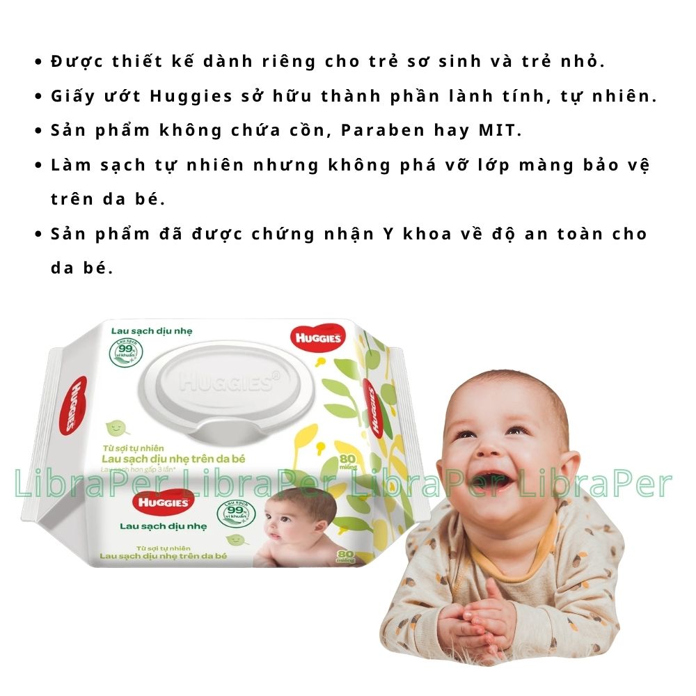 Khăn Ướt Huggies Cho Bé 80 Tờ - Mềm Mại, Dưỡng Ẩm, An Toàn Cho Da Nhạy Cảm Trẻ Sơ Sinh