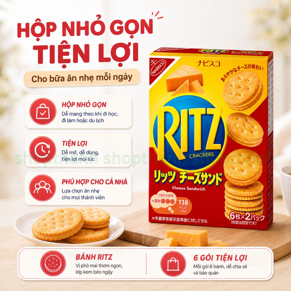 Bánh Ritz Hộp 2 Túi 6 Bánh Giòn Tan Ăn Nhẹ Tiện Lợi Phù Hợp Mọi Lúc