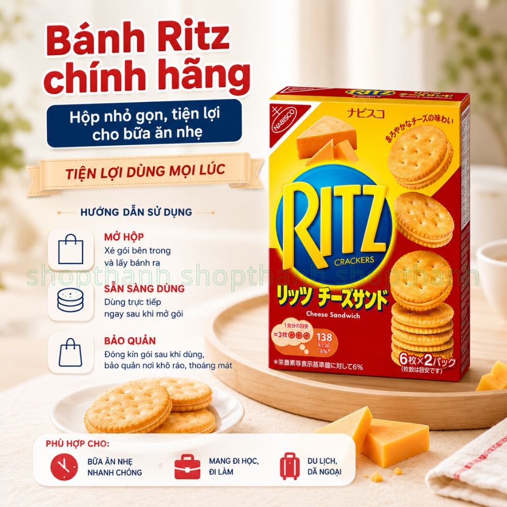 Bánh Ritz Hộp 2 Túi 6 Bánh Giòn Tan Ăn Nhẹ Tiện Lợi Phù Hợp Mọi Lúc