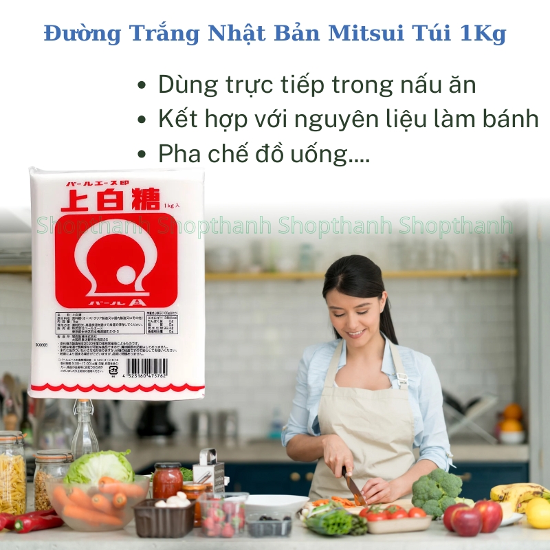Đường Trắng Mitsui Nhật Bản 1Kg – Đường Cát Tinh Luyện Hạt Mịn, Vị Ngọt Thanh, An Toàn Cho Bé, Chất Lượng Mitsui Seito Chính Hãng