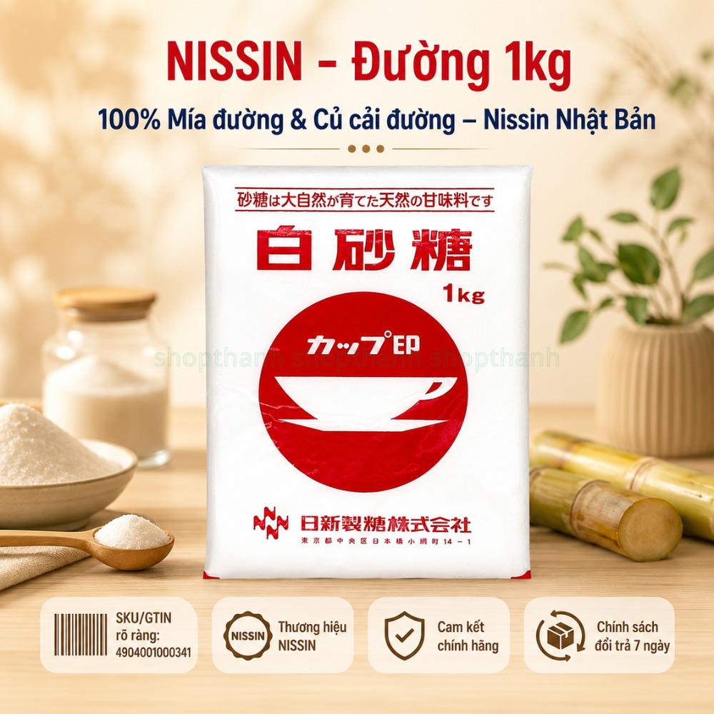 Đường Trắng Nissin 1Kg - Vị Ngọt Thanh Mát, Thương Hiệu NISSIN Nhật Bản Cho Gia Đình