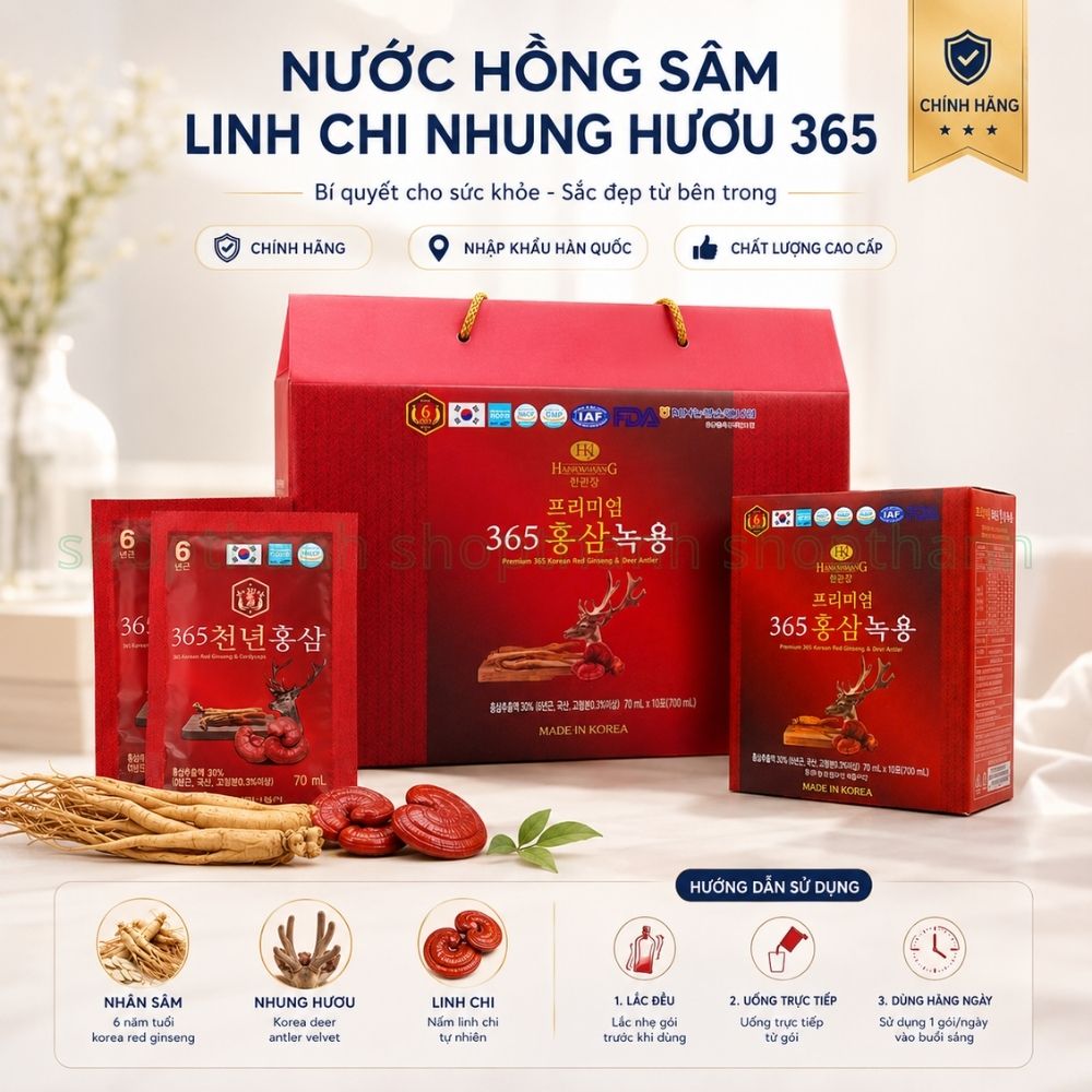 Nước Hồng Sâm 365 - Bồi Bổ Toàn Diện, Kết Hợp Hồng Sâm Linh Chi Nhung Hươu - Cho Người Lớn Tuổi