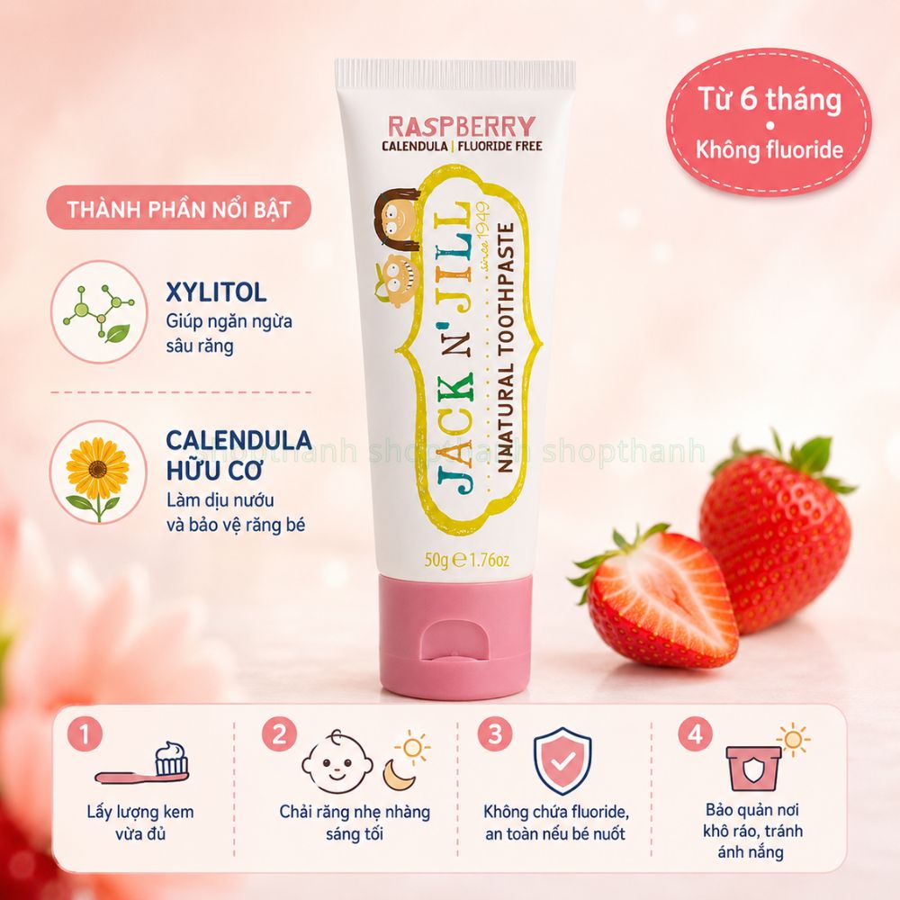 Kem Đánh Răng Jack N' Jill 50g - An Toàn Nếu Bé Vô Tình Nuốt, Không Chứa Fluoride, Phù Hợp Từ 6 Tháng