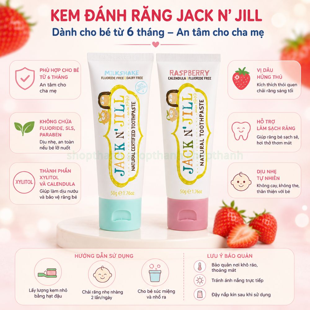 Kem Đánh Răng Jack N' Jill 50g - An Toàn Nếu Bé Vô Tình Nuốt, Không Chứa Fluoride, Phù Hợp Từ 6 Tháng
