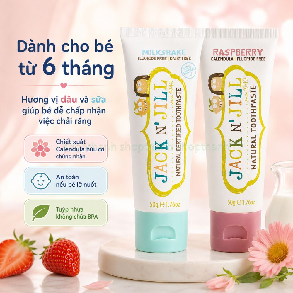 Kem Đánh Răng Jack N' Jill 50g - An Toàn Nếu Bé Vô Tình Nuốt, Không Chứa Fluoride, Phù Hợp Từ 6 Tháng