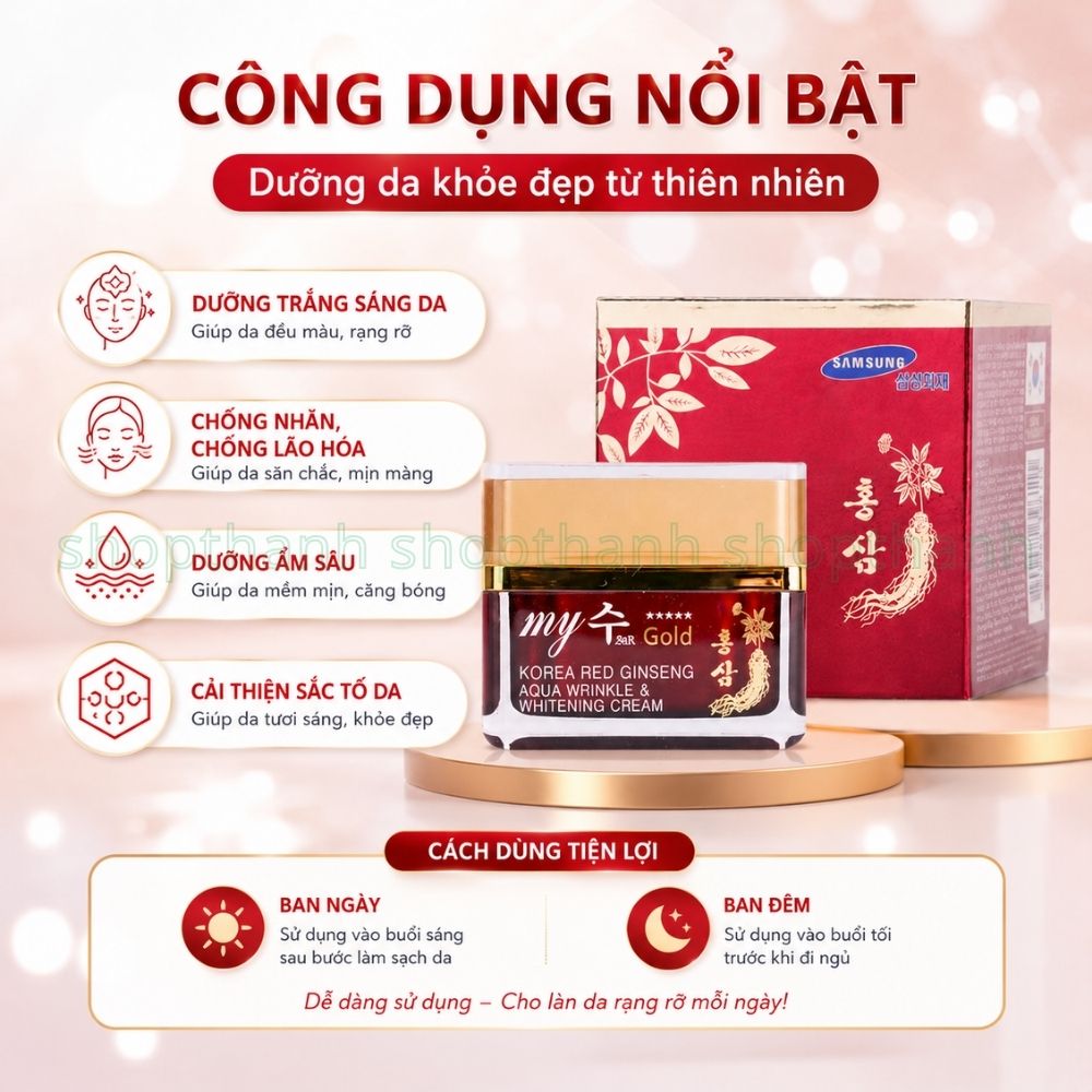 Kem Dưỡng Trắng Da Hồng Sâm My Gold Hàn Quốc Giảm Nếp Nhăn, Dưỡng Ẩm Sâu Dùng Ngày Và Đêm Cho Phụ Nữ Trên 30 Tuổi