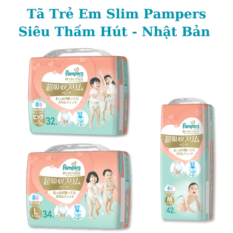 Tã /Bỉm Slim Pampers Hồng dòng siêu thấm hút nội địa Nhật
