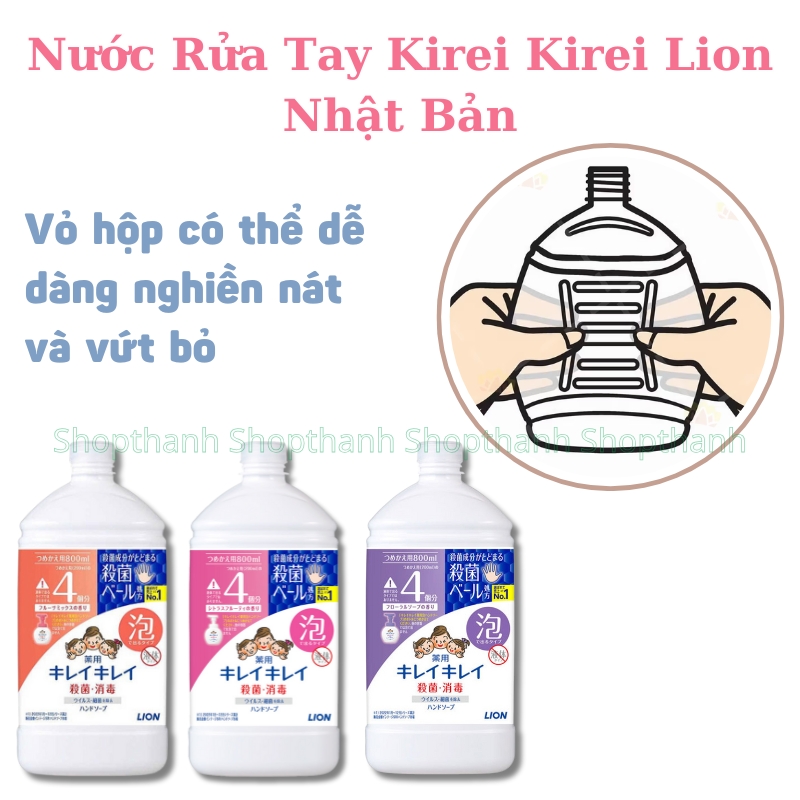Nước Rửa Tay Kirei Kirei Lion Nhật Bản Bọt Mịn Diệt Khuẩn 99.9% Hương Thơm Tự Nhiên