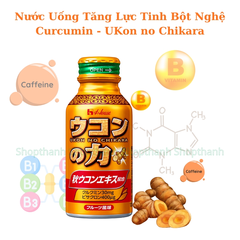 Nước Uống Tăng Lực & Bổ Gan UKon no Chikara House Nhật Bản Curcumin Tinh Bột Nghệ Hỗ Trợ Tỉnh Táo Hộp 6 Chai x 100ml