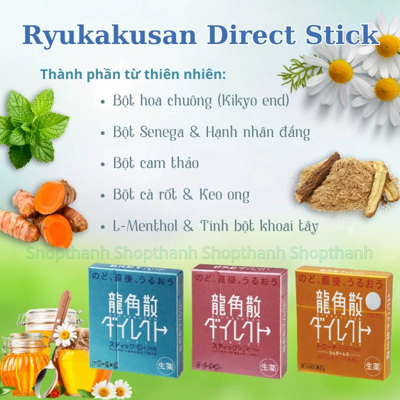 Cốm Ngậm Ryukakusan Direct Stick Nhật Bản - Giảm Ho Giảm Đau Họng Hiệu Quả.