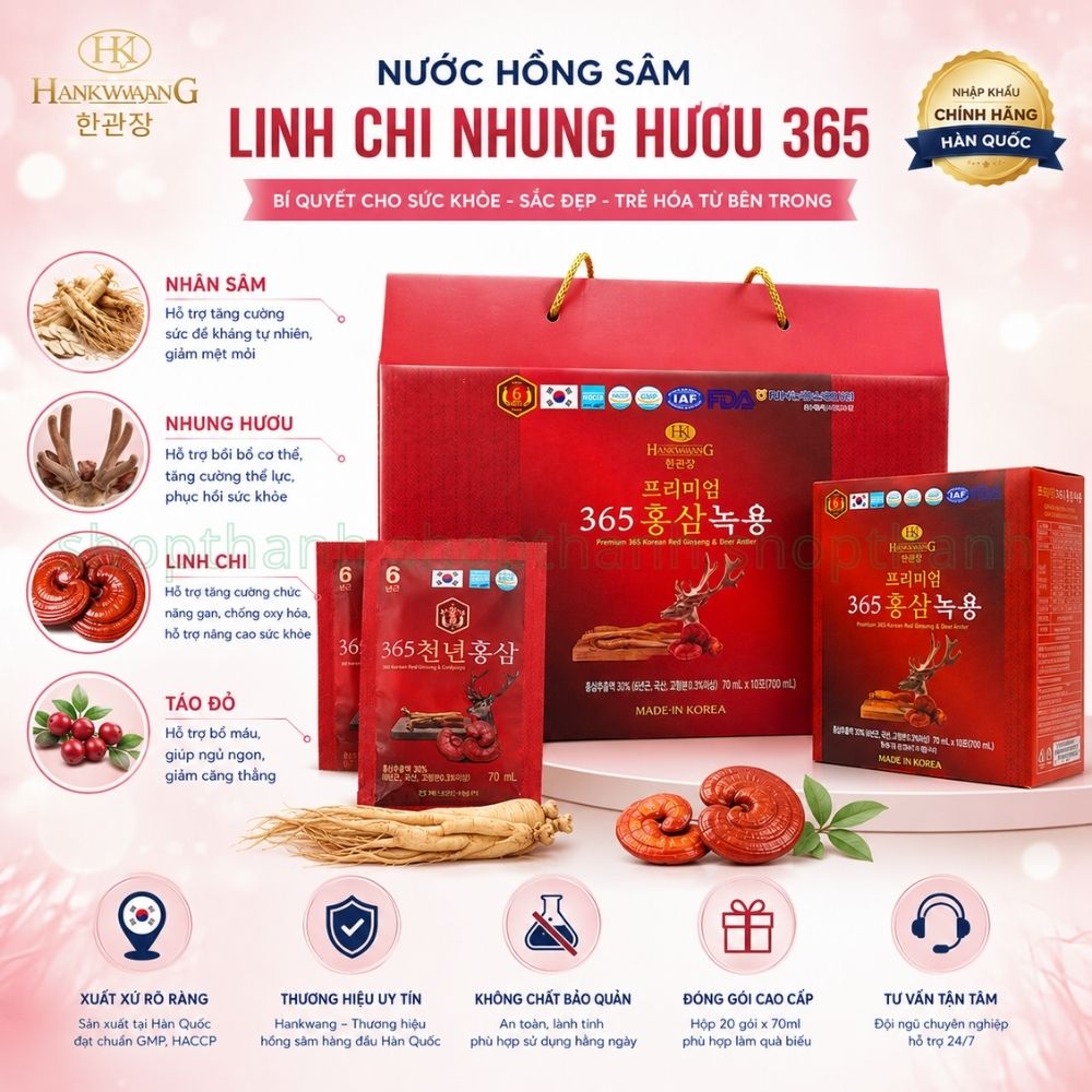 Nước Hồng Sâm 365 - Bồi Bổ Toàn Diện, Kết Hợp Hồng Sâm Linh Chi Nhung Hươu - Cho Người Lớn Tuổi