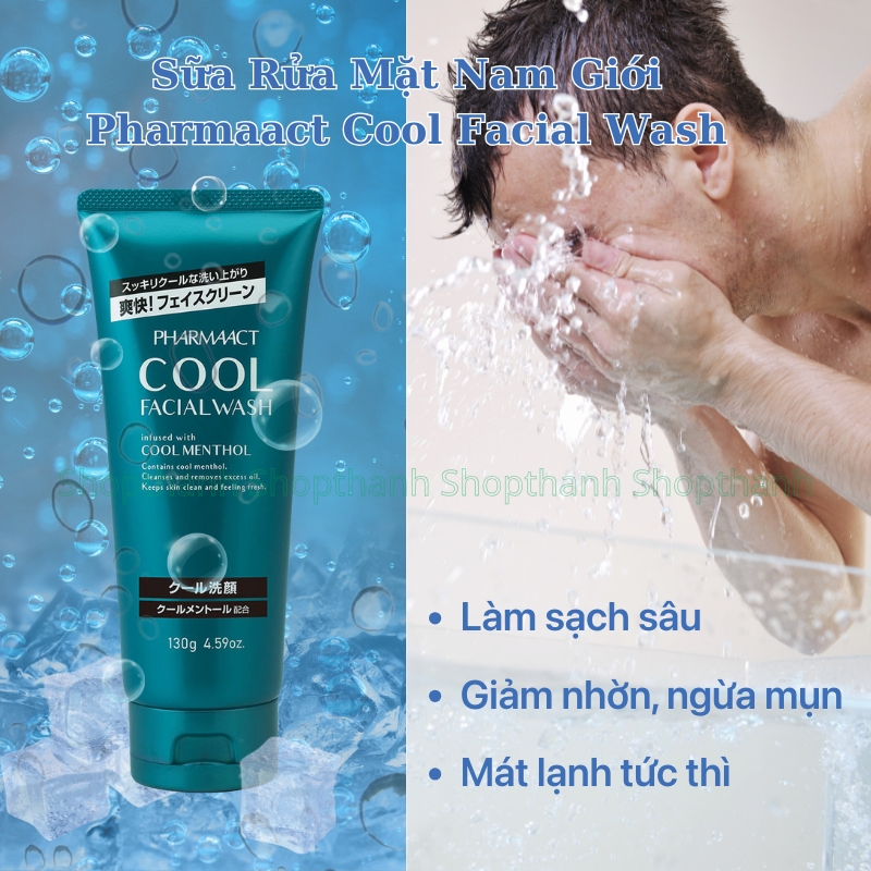 Sữa Rửa Mặt Nam Bạc Hà Mát Lạnh Pharmaact Cool Facial Wash Nhật Bản 130g – Làm Sạch Sâu, Giảm Nhờn, Ngừa Mụn