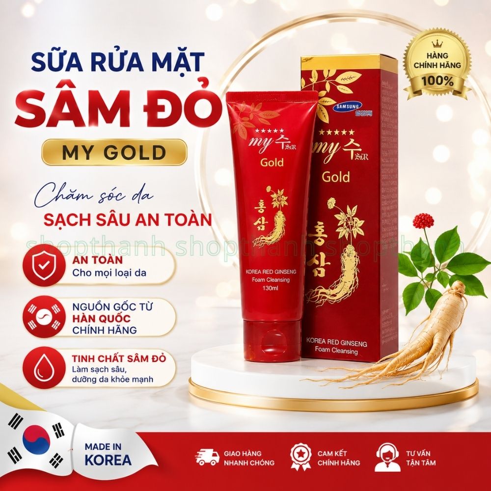 Sữa Rửa Mặt Sâm Đỏ Hàn Quốc My Gold 130ml Làm Sạch Dịu Nhẹ Phù Hợp Da Hàng Ngày