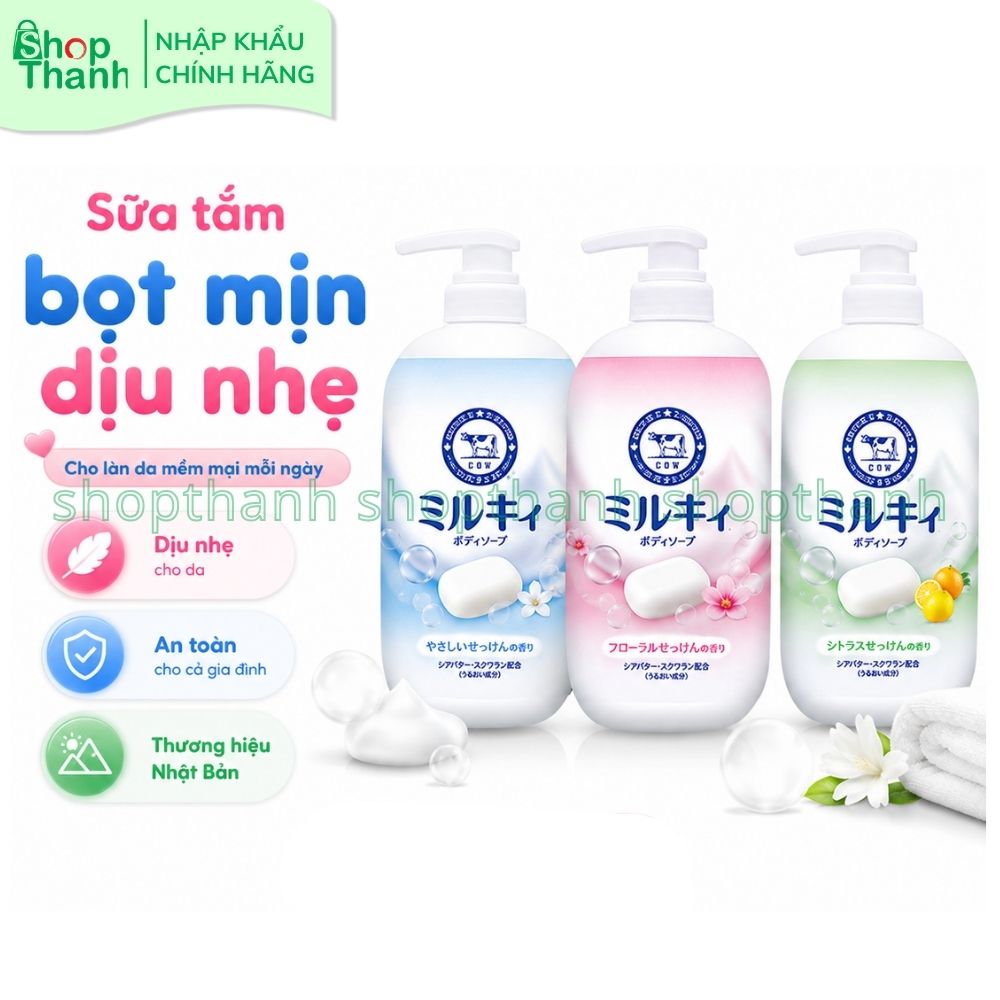 Sữa Tắm Bọt Mịn Dịu Nhẹ COW Nhật Bản Làm Sạch Sâu Không Gây Khô Da Phù Hợp Mọi Loại Da