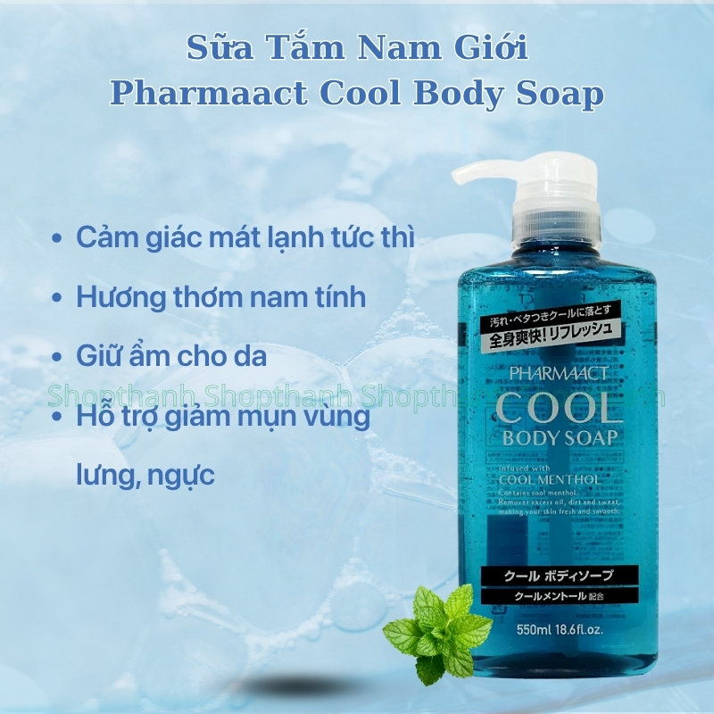 Sữa Tắm PHARMAACT Cool 550ml – Làm Sạch Sâu, Mát Lạnh, Nhập Khẩu Nhật Bản
