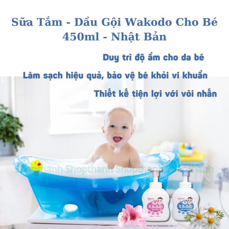Sữa Tắm và Dầu Gội Wakodo Nhật Bản 450ml