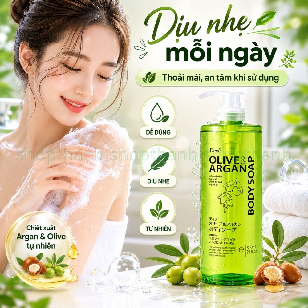 Sữa Tắm Argan Dầu Olive Dưỡng Ẩm Nhẹ Nhàng Cho Da Mềm Mịn Hằng Ngày