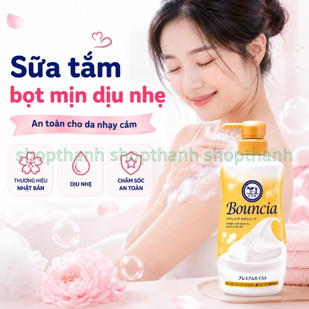 Sữa Tắm Bouncia Premium Moist Dưỡng Ẩm Sâu Với Collagen & Ceramide Cho Da Khô Mềm Mịn Hàng Ngày