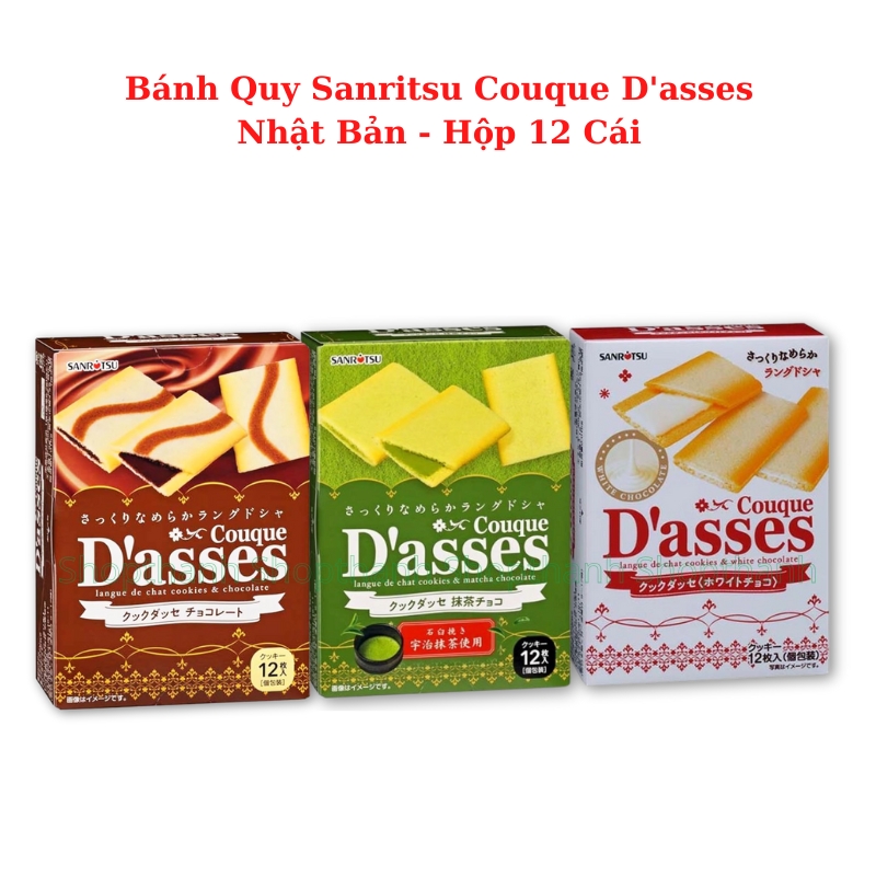 Bánh Quy Sanritsu Couque D'asses Nhật Bản - Bánh Luỡi Mèo Giòn Tan, Nhân Kem Béo Mịn, Hộp 12/18 Chiếc Chính Hãng