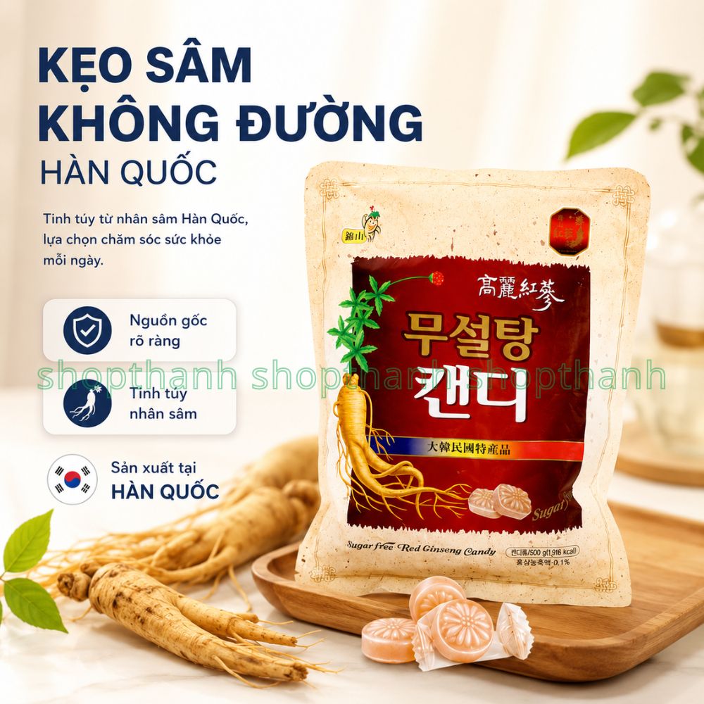 Kẹo Sâm Không Đường Hàn Quốc 500g Bổ Sung Năng Lượng, Tăng Đề Kháng Cho Người Ăn Kiêng Và Cao Tuổi