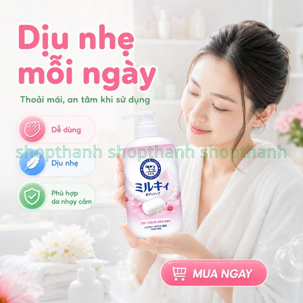 Sữa Tắm Bọt Mịn Dịu Nhẹ COW Nhật Bản Làm Sạch Sâu Không Gây Khô Da Phù Hợp Mọi Loại Da