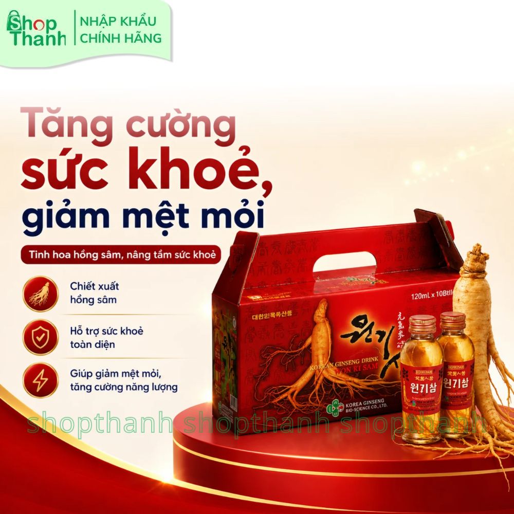 Nước Hồng Sâm Hàn Quốc Có Củ WonKiSam Bổ Sung Năng Lượng Giảm Mệt Mỏi Dễ Uống Cho Mọi Lứa Tuổi