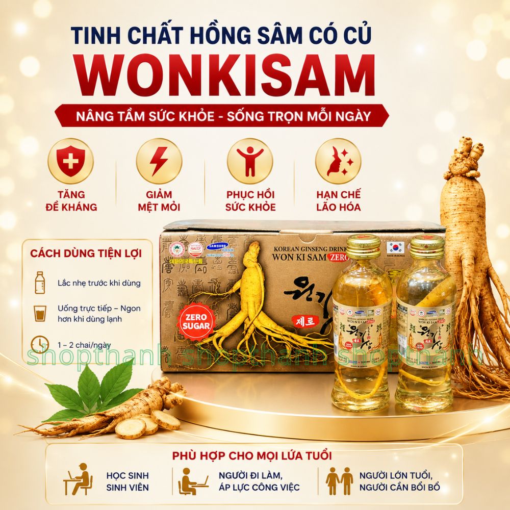 Nước Hồng Sâm Hàn Quốc Có Củ WonKiSam Bổ Sung Năng Lượng Giảm Mệt Mỏi Dễ Uống Cho Mọi Lứa Tuổi