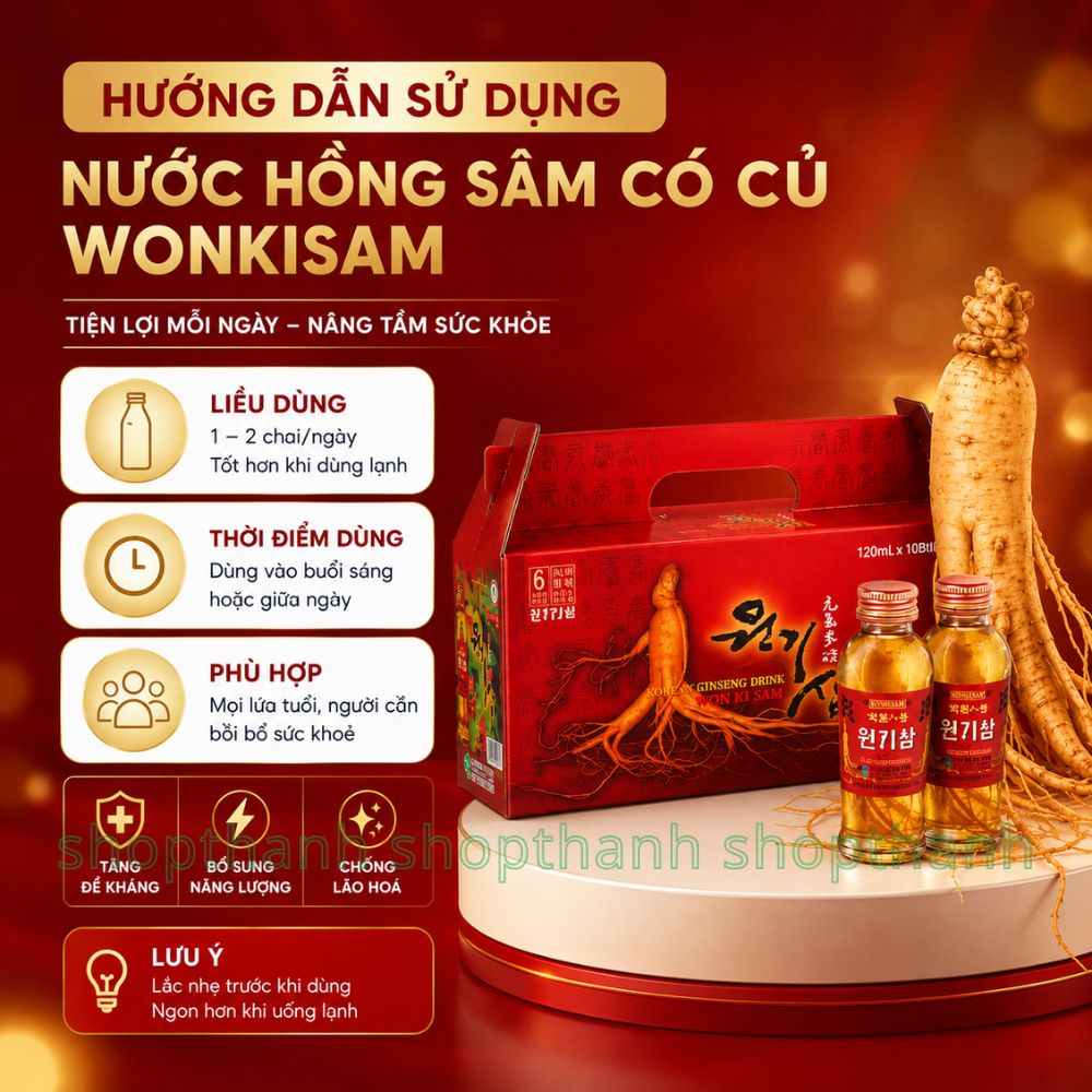Nước Hồng Sâm Hàn Quốc Có Củ WonKiSam Bổ Sung Năng Lượng Giảm Mệt Mỏi Dễ Uống Cho Mọi Lứa Tuổi
