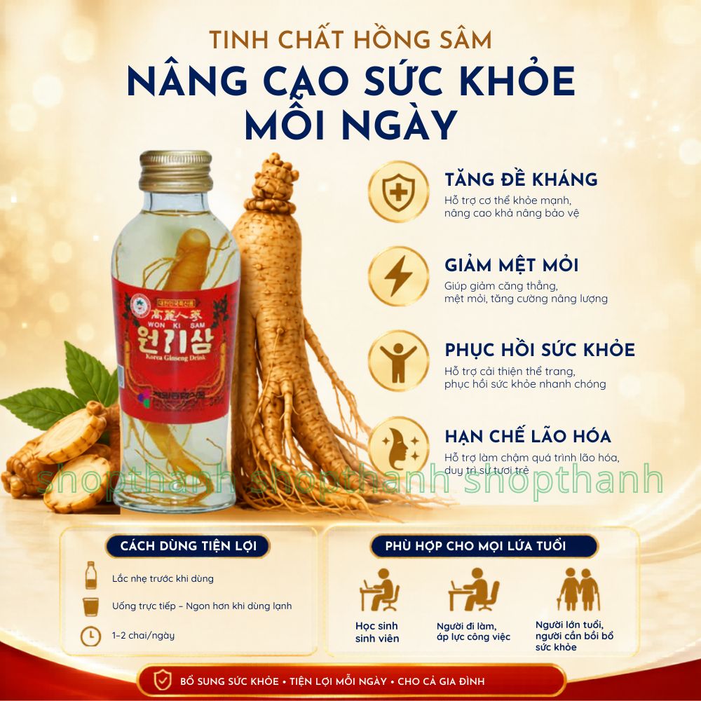 Nước Hồng Sâm Hàn Quốc Có Củ WonKiSam Bổ Sung Năng Lượng Giảm Mệt Mỏi Dễ Uống Cho Mọi Lứa Tuổi