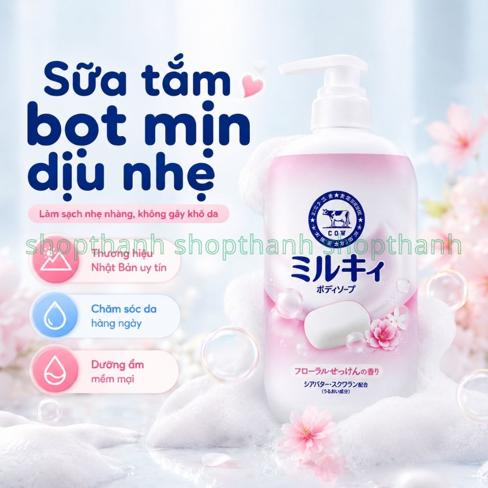 Sữa Tắm Bọt Mịn Dịu Nhẹ COW Nhật Bản Làm Sạch Sâu Không Gây Khô Da Phù Hợp Mọi Loại Da