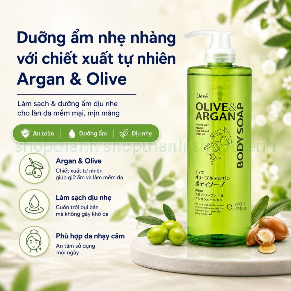 Sữa Tắm Argan Dầu Olive Dưỡng Ẩm Nhẹ Nhàng Cho Da Mềm Mịn Hằng Ngày