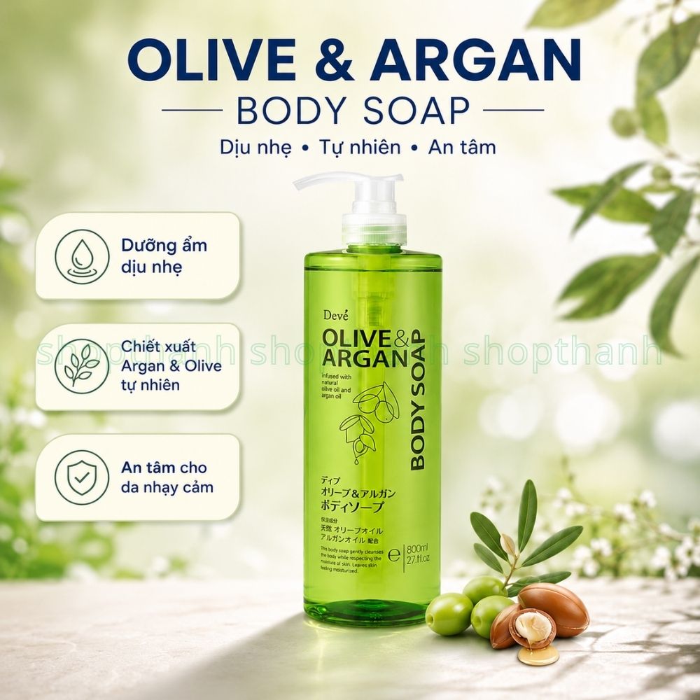 Sữa Tắm Argan Dầu Olive Dưỡng Ẩm Nhẹ Nhàng Cho Da Mềm Mịn Hằng Ngày