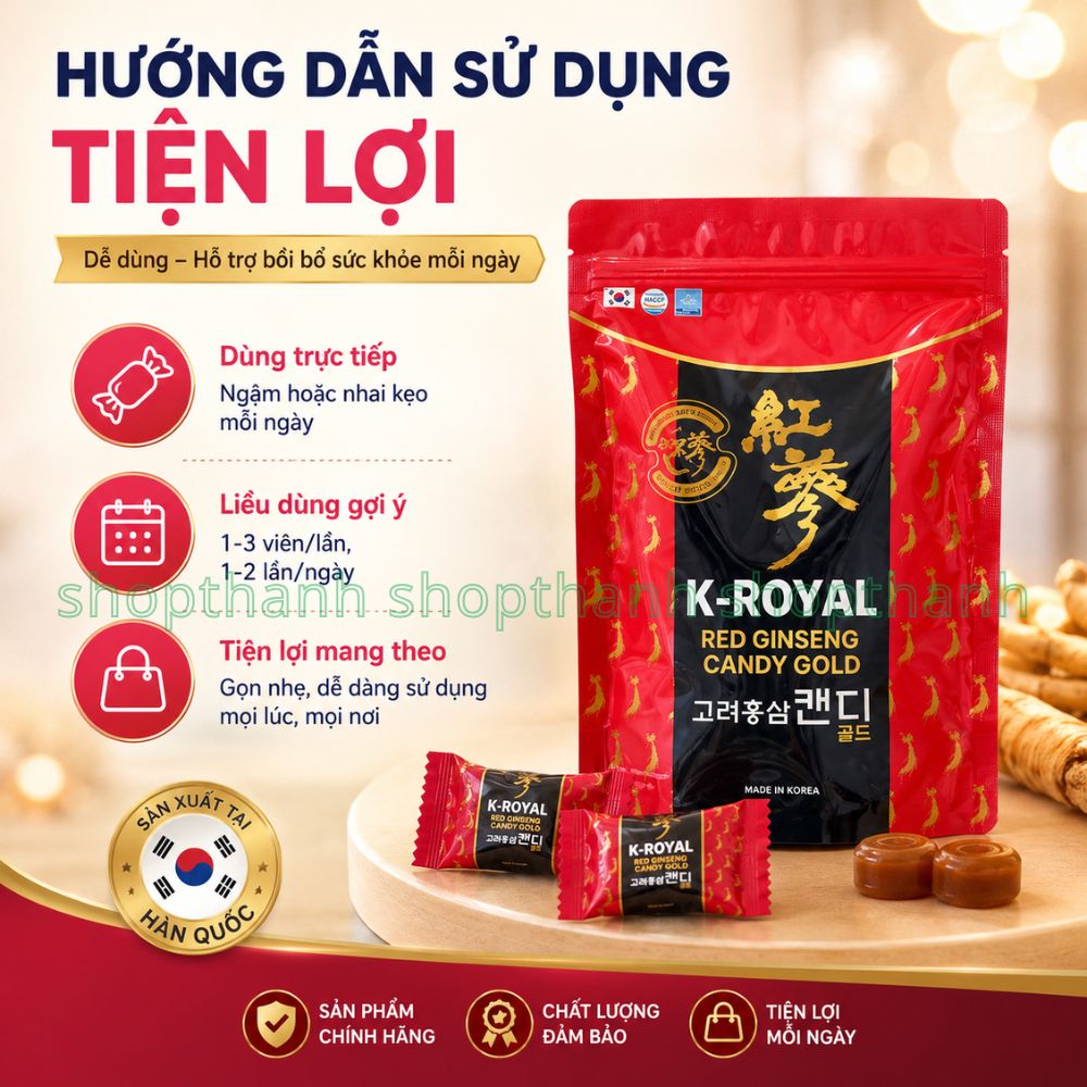 Kẹo Hồng Sâm Hàn Quốc 200g K-ROYAL Gold Bổ Sung Sinh Lực Tiện Lợi Dùng Hằng Ngày