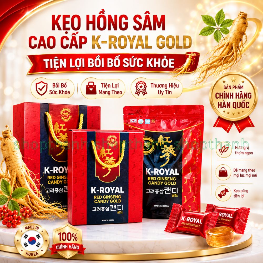 Kẹo Hồng Sâm Hàn Quốc 200g K-ROYAL Gold Bổ Sung Sinh Lực Tiện Lợi Dùng Hằng Ngày