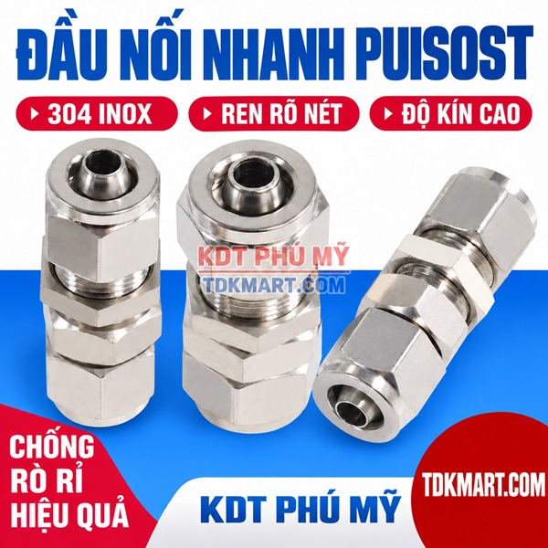 Đầu nối Inox 304 có 2 đầu siết ống siết thành chống rò rỉ