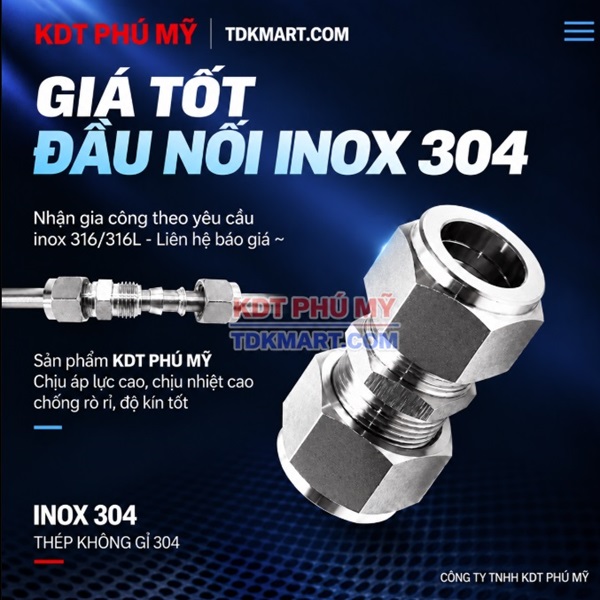 Đầu nối thẳng inox 304 hai đầu siết hạt bắp giá tốt
