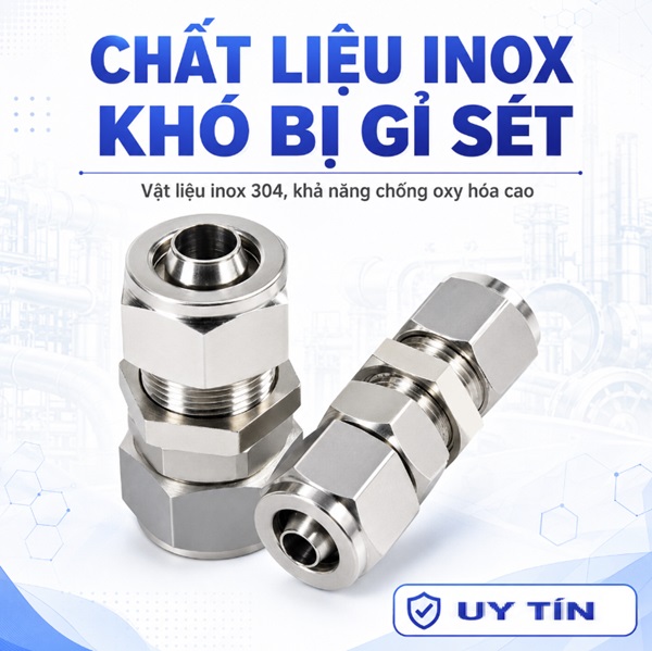 Đầu nối Inox 304 có 2 đầu siết ống 4 mm và siết thành