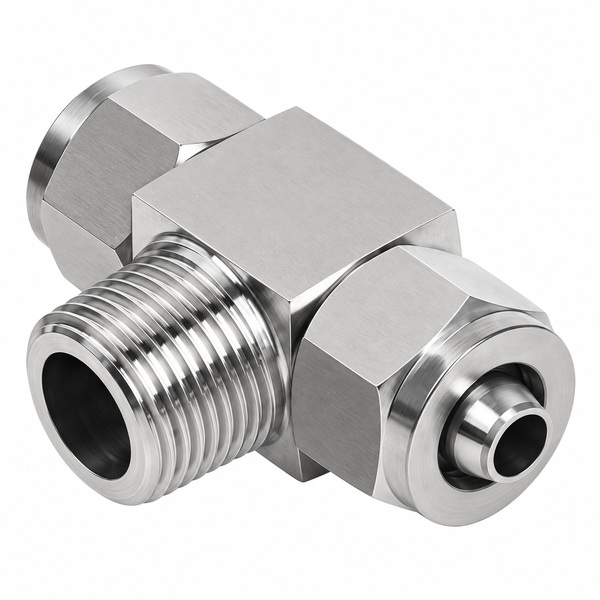 Đầu nối chữ T Inox 304 2 đầu siết ống và 1 đầu ren ngoài