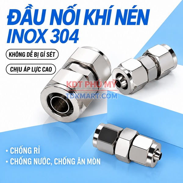 Đầu nối Inox 304 có 2 đầu siết ống