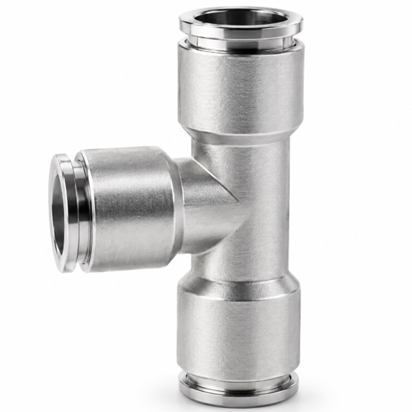 Đầu nối nhanh khí nén chữ T Inox 304 3 đầu ghim ống